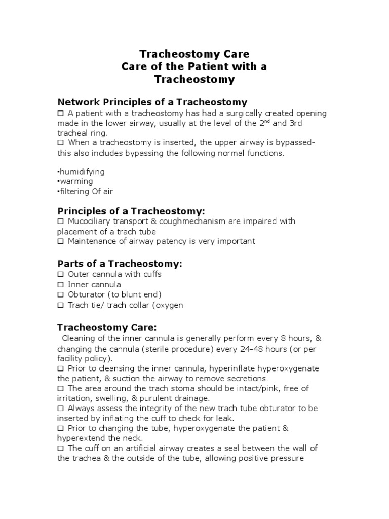 Tracheostomy Care With Checklist PDF Medicine Medical Treatments