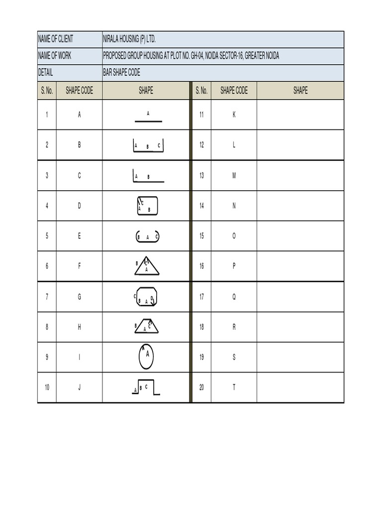 Shape Code Reference for Nirala Housing Project | PDF