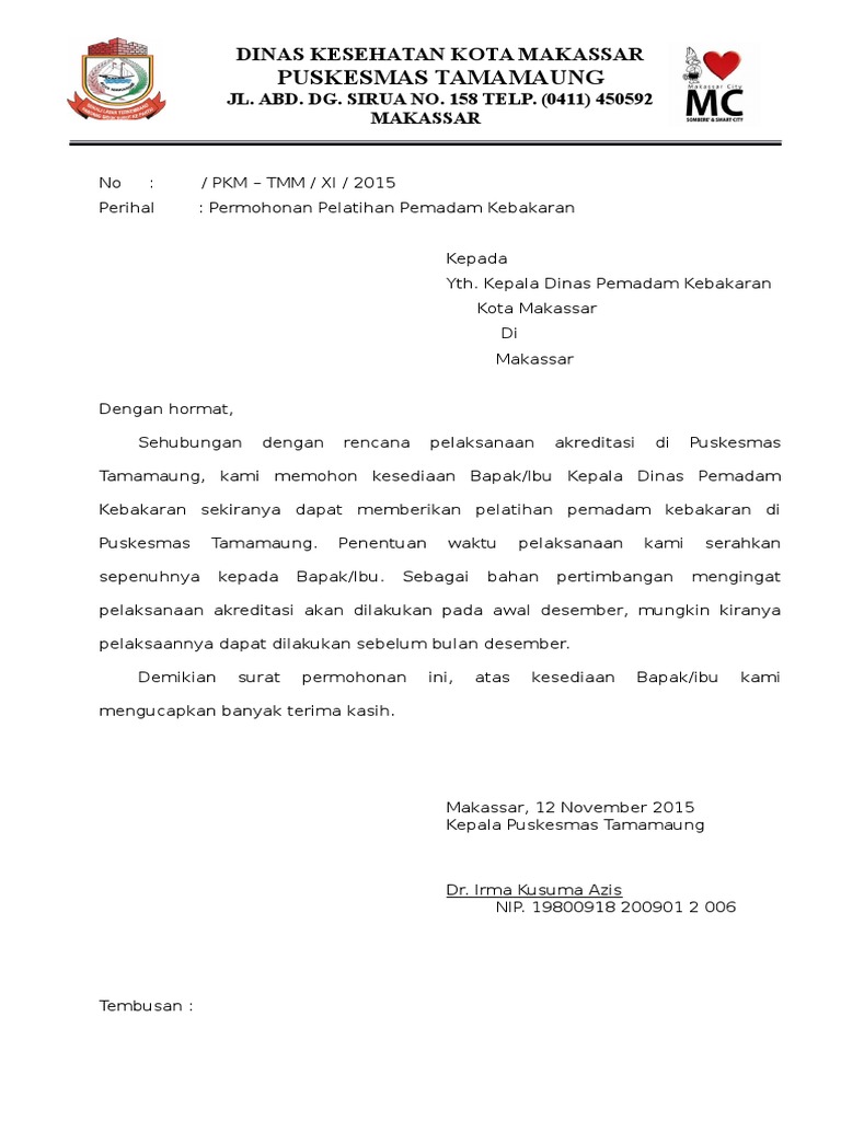 Surat Permohonan Pemadam Kebakaran