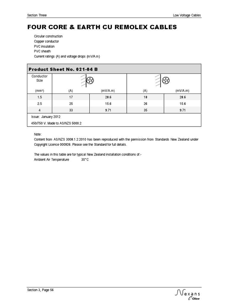 Four Core & Earth Cu Remolex Cables: Product Sheet No. 021-04 B | PDF