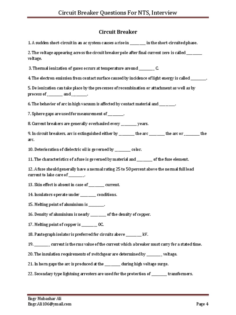 Circuit Breaker Interview Questions Guide | PDF | Electric Arc | Relay
