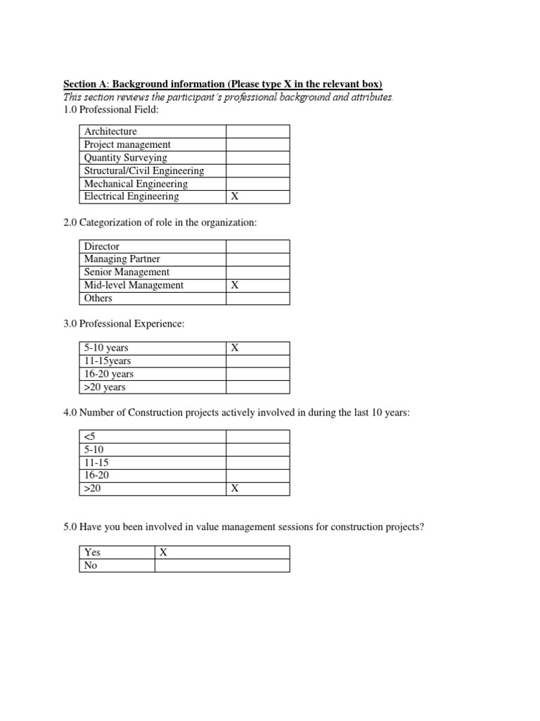 engineering questionnaire dissertation