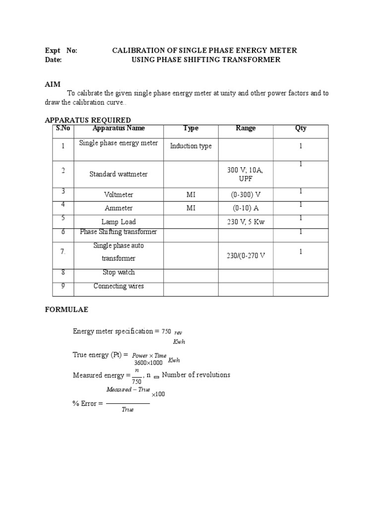 Calibration of Energy Meter PDF Electrical Engineering