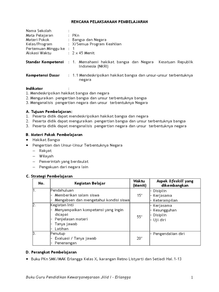 RPP PKN SMK Kelas X | PDF