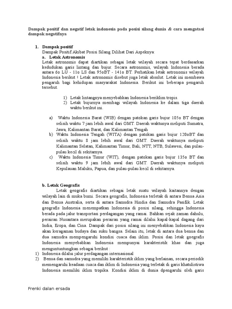 Dampak Positif Dan Negatif Letak Indonesia Pada Posisi Silang Dunia Pdf