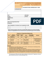 Indian Institution of Production Engineers: Organisational Membership Form Regn No