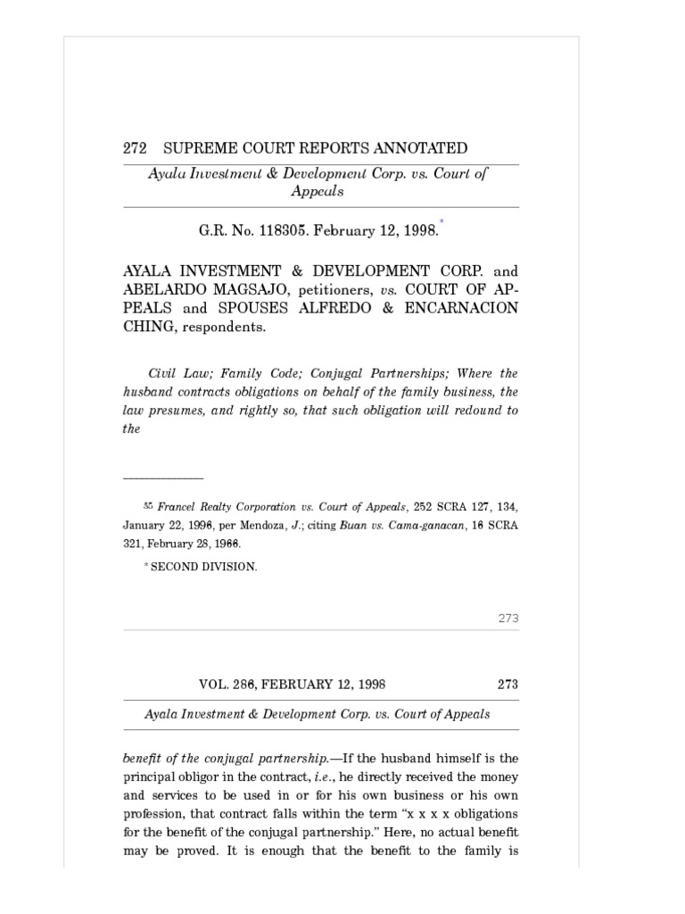 Ayala Investment & Development Corp. vs. CA PDF Partnership Lawsuit