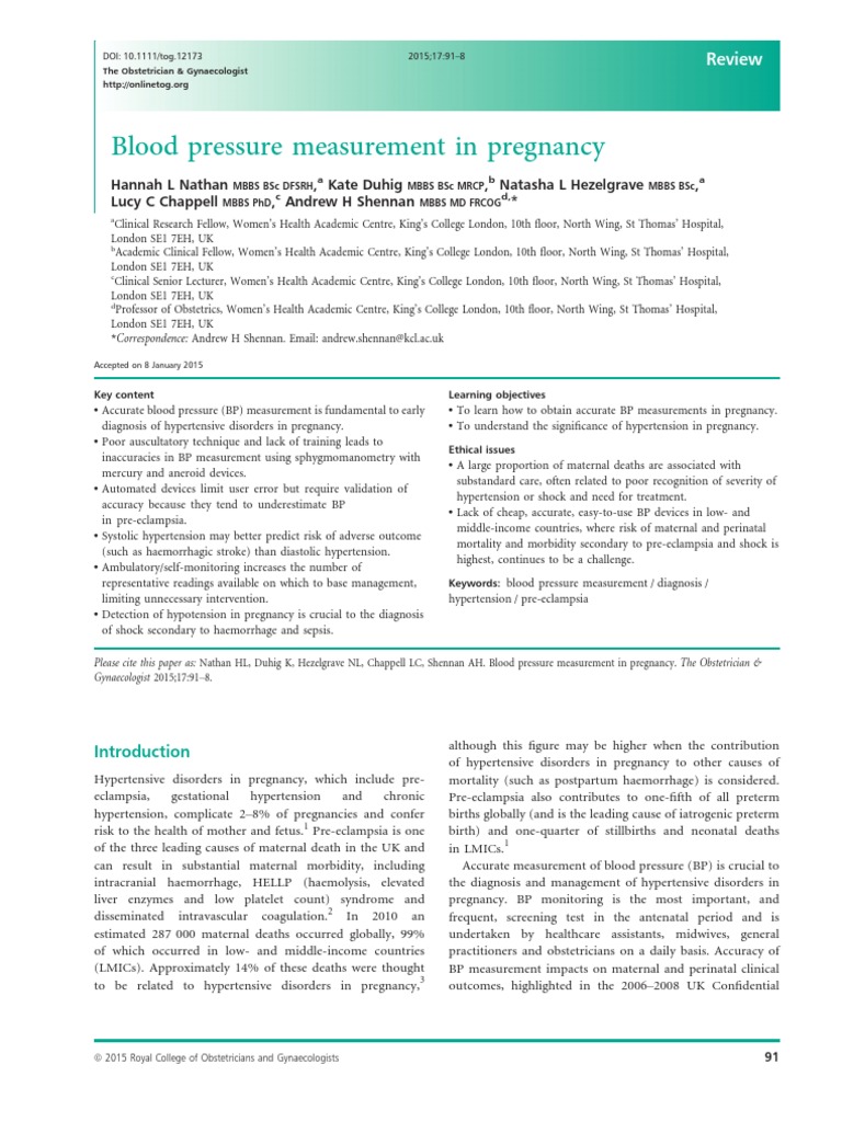 Blood Pressure Measurement in Pregnancy: Review | PDF | Hypertension ...