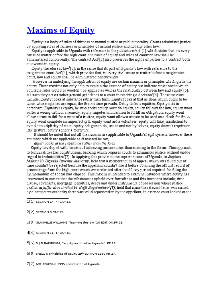 Maxims of Equity An Analysis of Key Equitable Principles Guiding