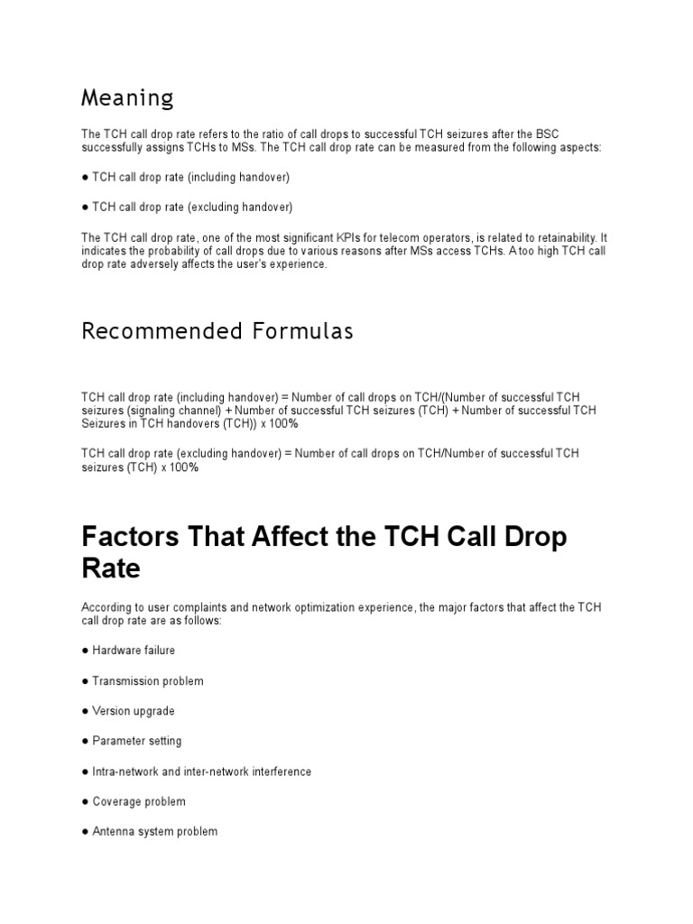 TCH Call Drop Rate Explained | PDF
