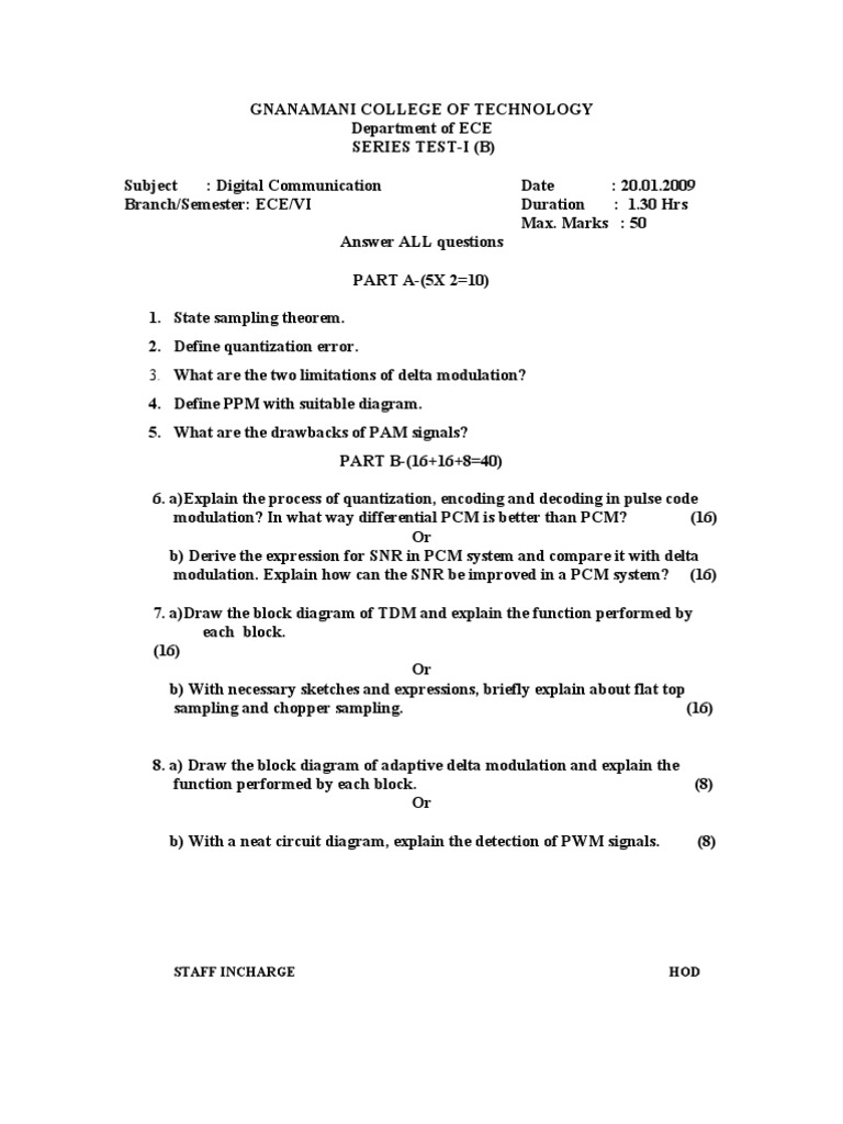 Digital Communication Test Questions | PDF | Sampling (Signal ...