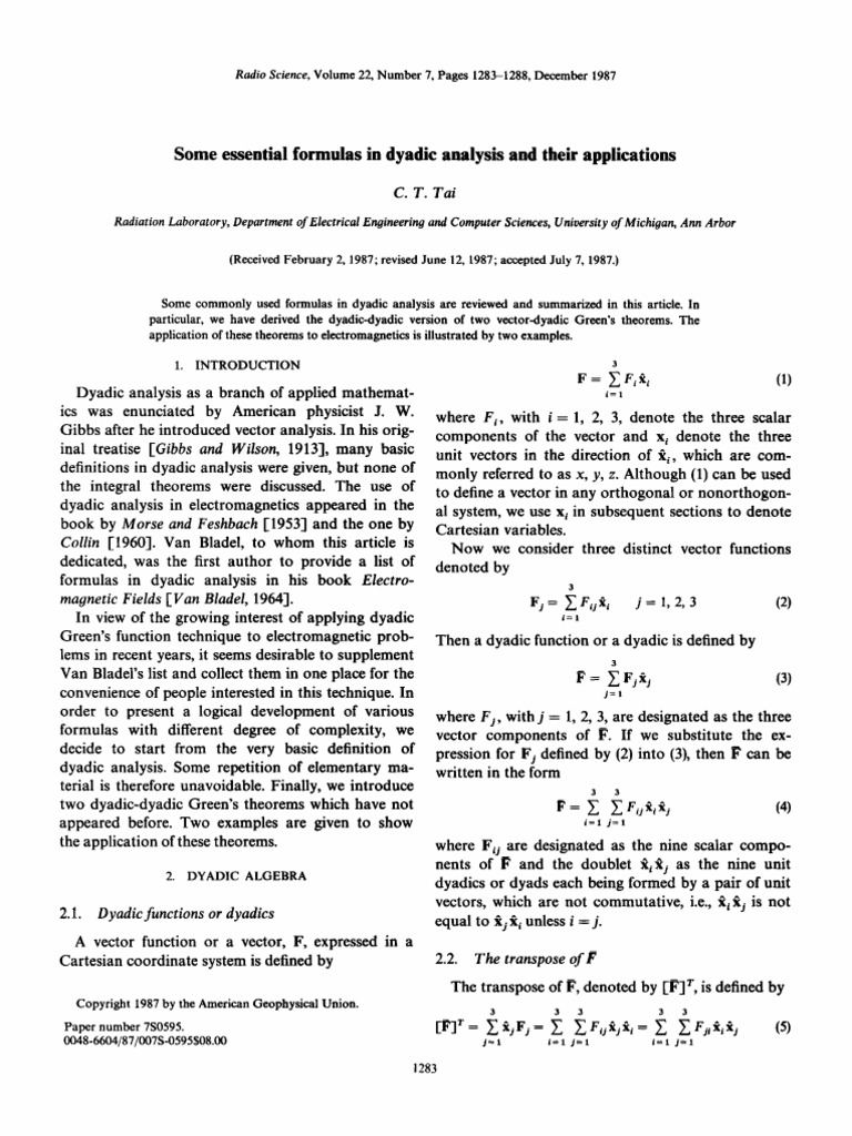 260A - 1 - Dyadic Analysis and Applications - C T Tai | PDF | Vector ...