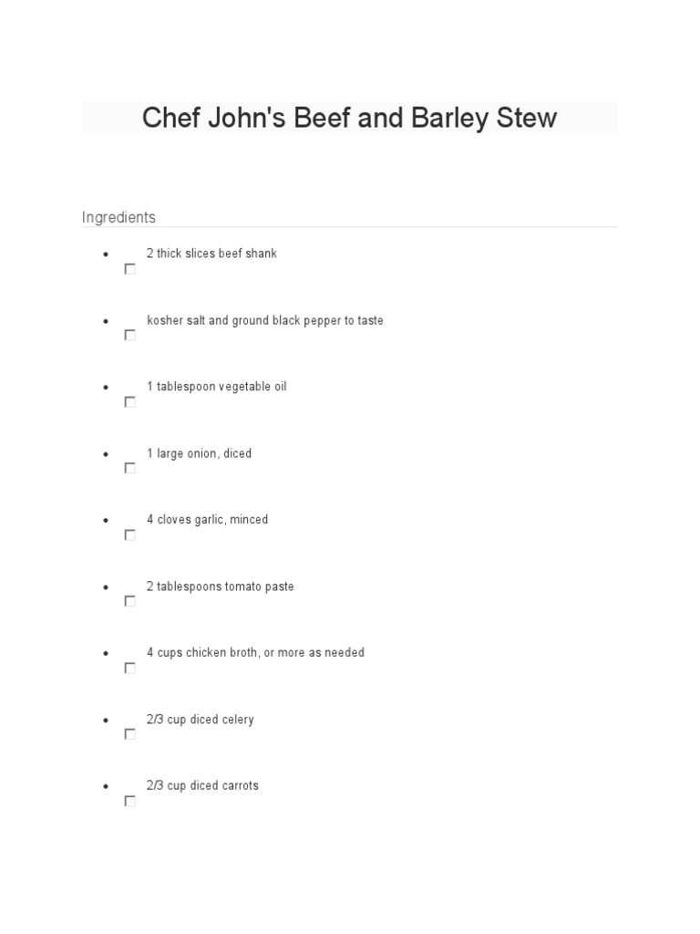 Chef John's Beef and Barley Stew Recipe | PDF
