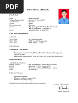 Contoh Daftar Riwayat Hidup Cvpdf