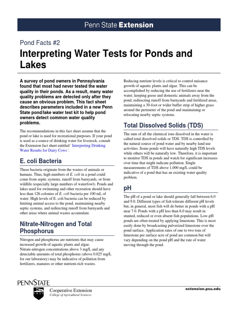 Interpreting Water Tests For Ponds and Lakes Pond Magnesium