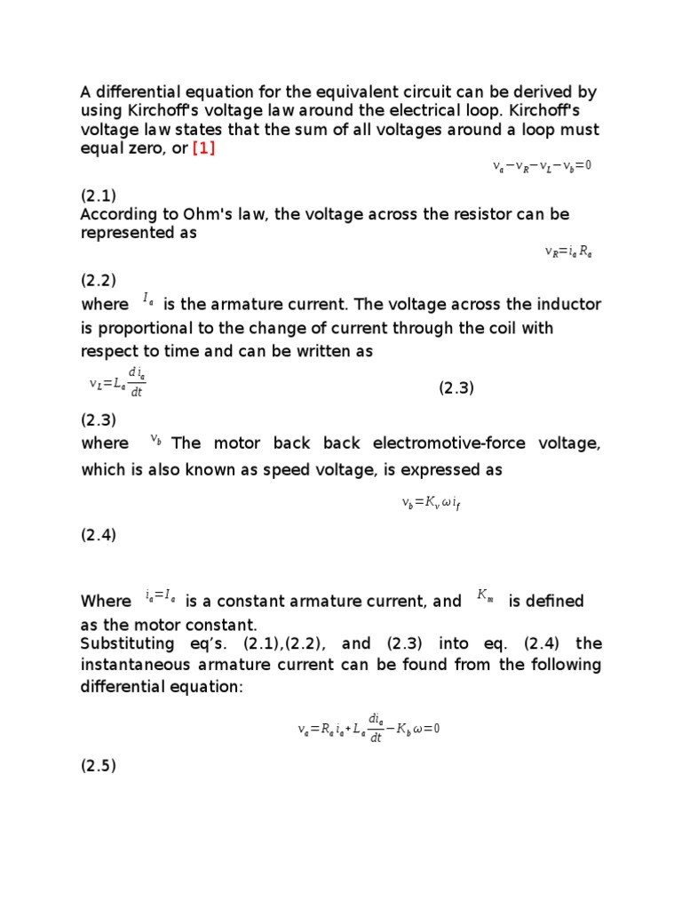 DC Motor Differential Equations and Models | PDF | Torque | Voltage