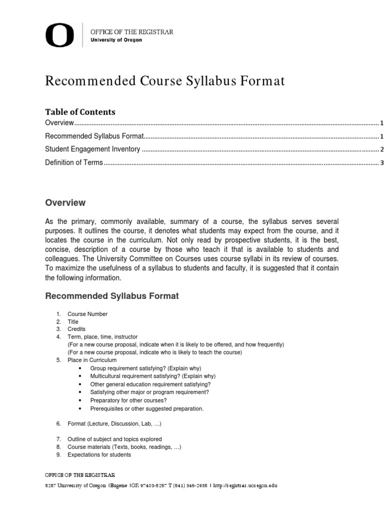 Uo Course Syllabus Template PDF Syllabus Homework