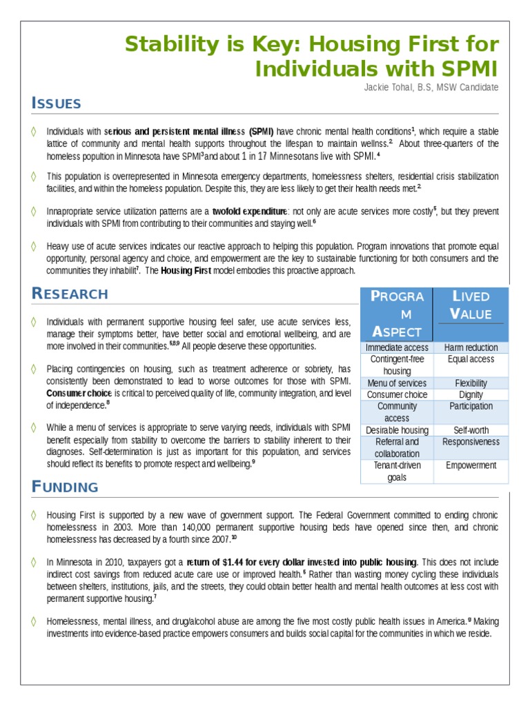 Stability Is Key: Housing First For Individuals With SPMI | PDF ...