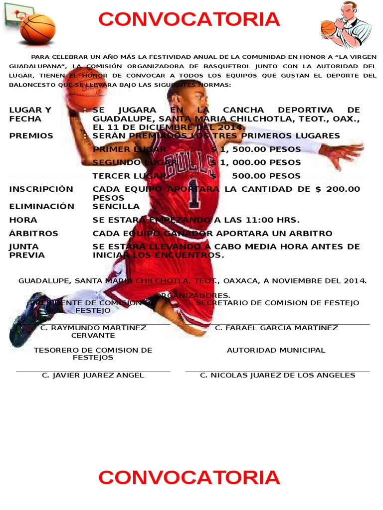 Descubrir 88+ imagen convocatoria de basquetbol pdf