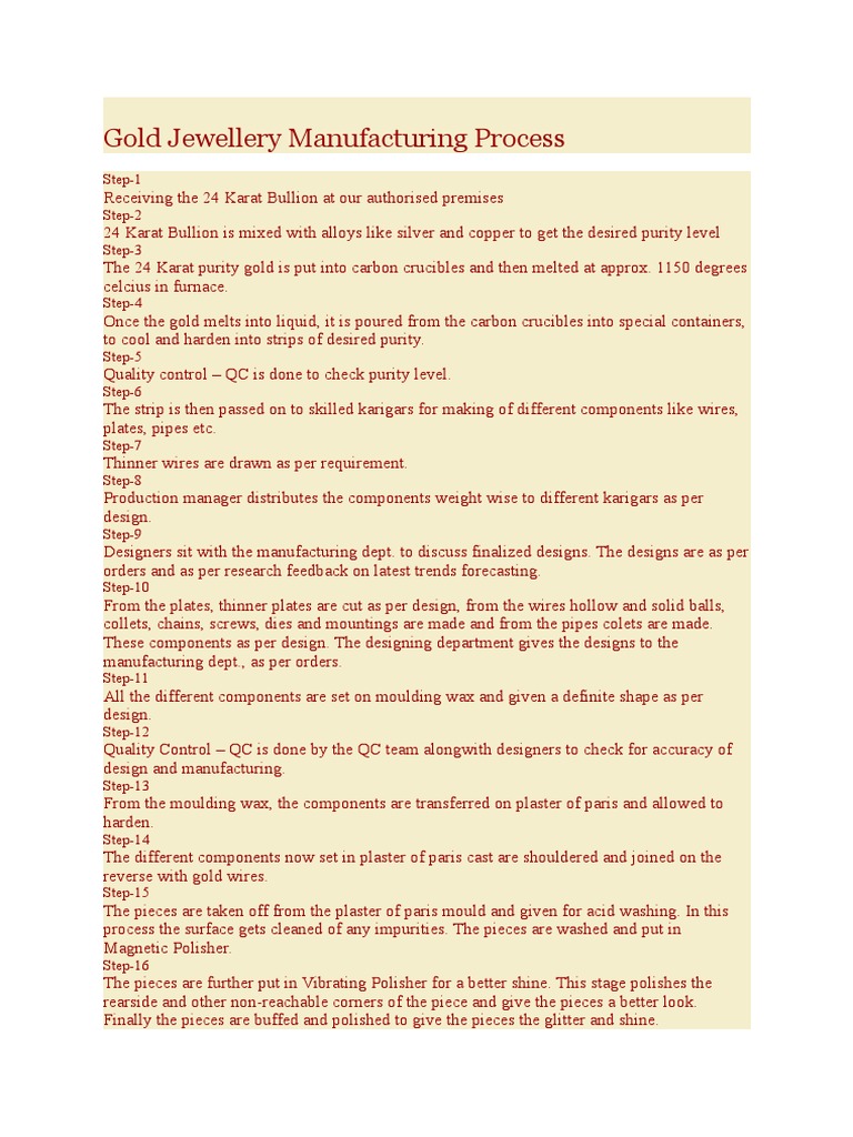 Gold Jewellery Manufacturing Process Step1 Step2 Step3 PDF