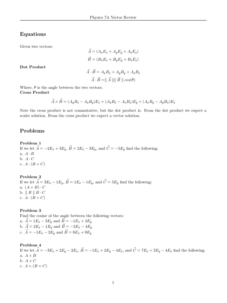 Physics 7A Vector Operations Guide | PDF