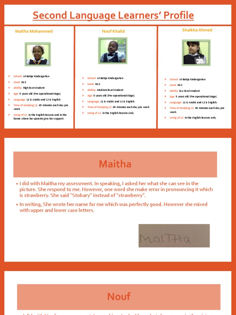 Profiles of KG2 Second Language Learners | PDF