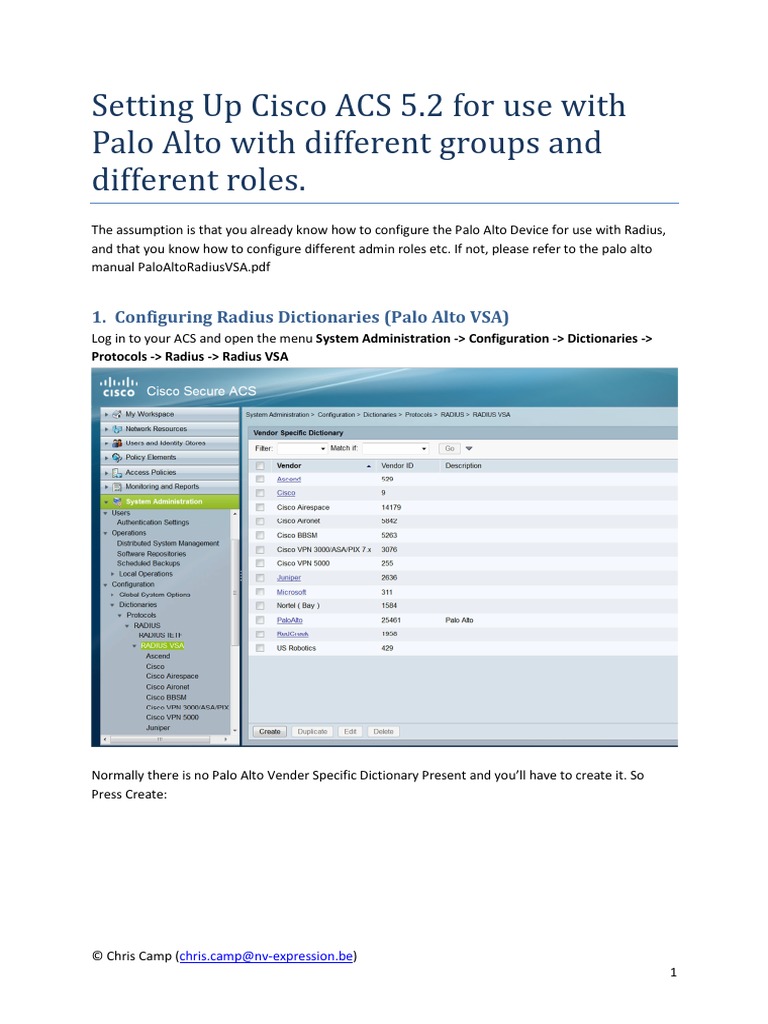 Configuring Cisco ACS 5.2 For Use With Palo Alto VSA PDF Radius