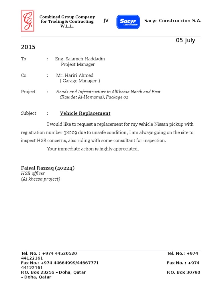 Vehicle Replacement Request for HSE Officer | PDF