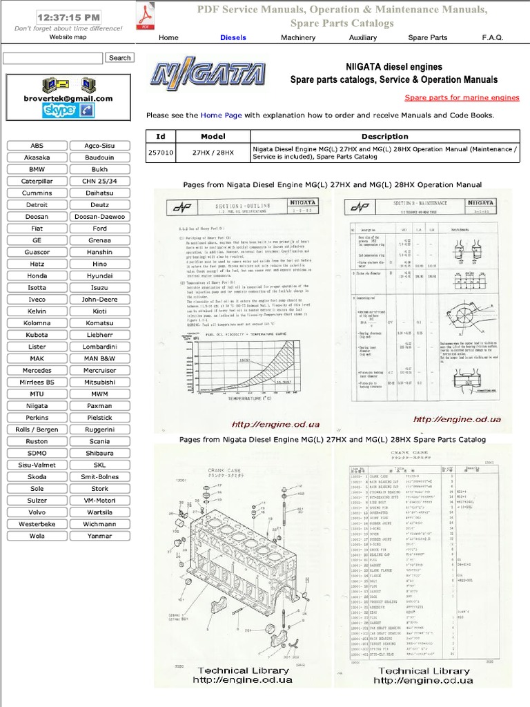 NIIGATA Engine Manuals & Parts Catalogs