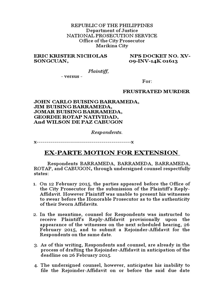 Motion For Extension | PDF | Prosecutor | Pleading