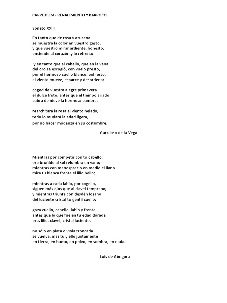 Carpe Diem en Garcilaso y Góngora | PDF | Poesía