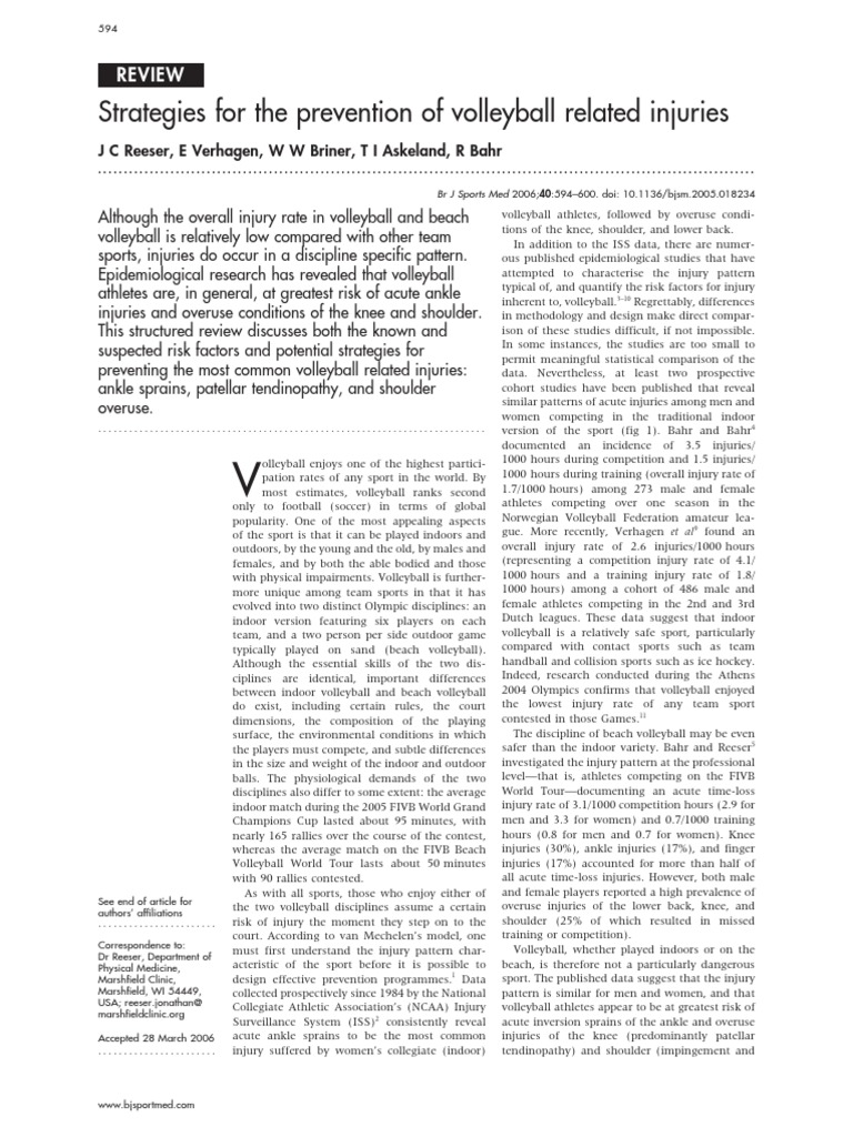 Strategies for the prevention of volleyball related injuries Knee