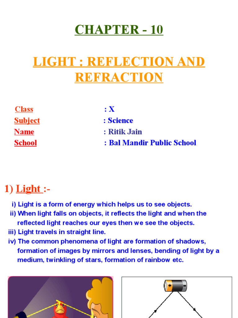 Light Reflection and Refraction Class 10 | PDF | Lens (Optics) | Refraction
