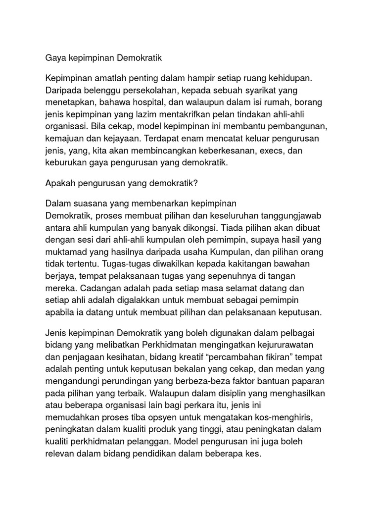 Gaya Kepimpinan Demokratik Pdf