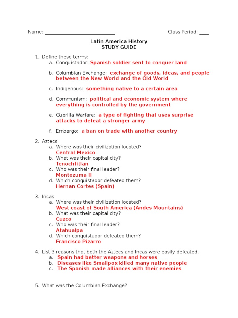 latin american history study guide with answers Conquistador Latin
