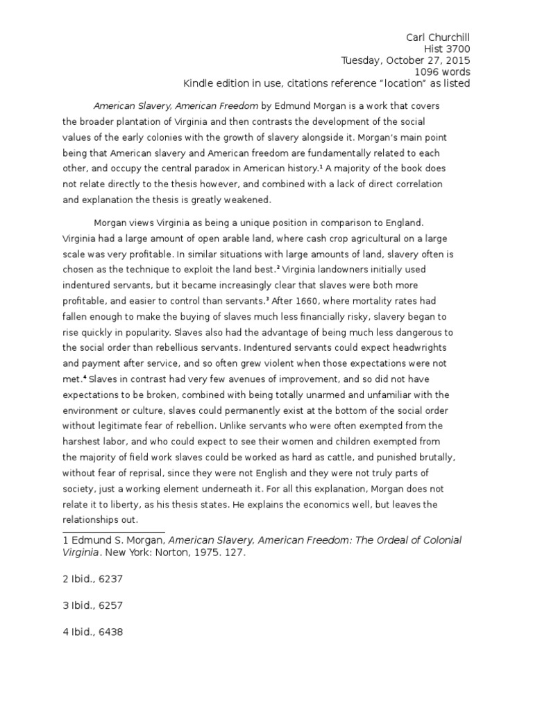 American Slavery, American Freedom Argument Evaluation PDF Slavery