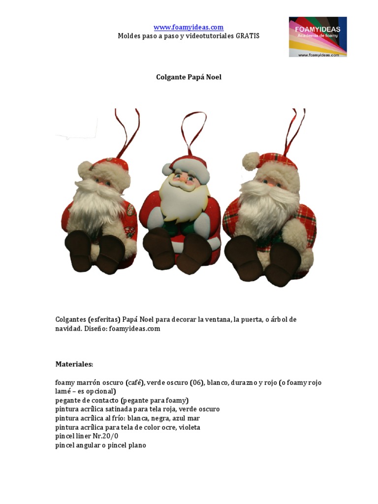Moldes Gratis Colgante Papa Noel Navidad en Foamy | PDF | Pinturas | Medios  de arte, image size:768x1024