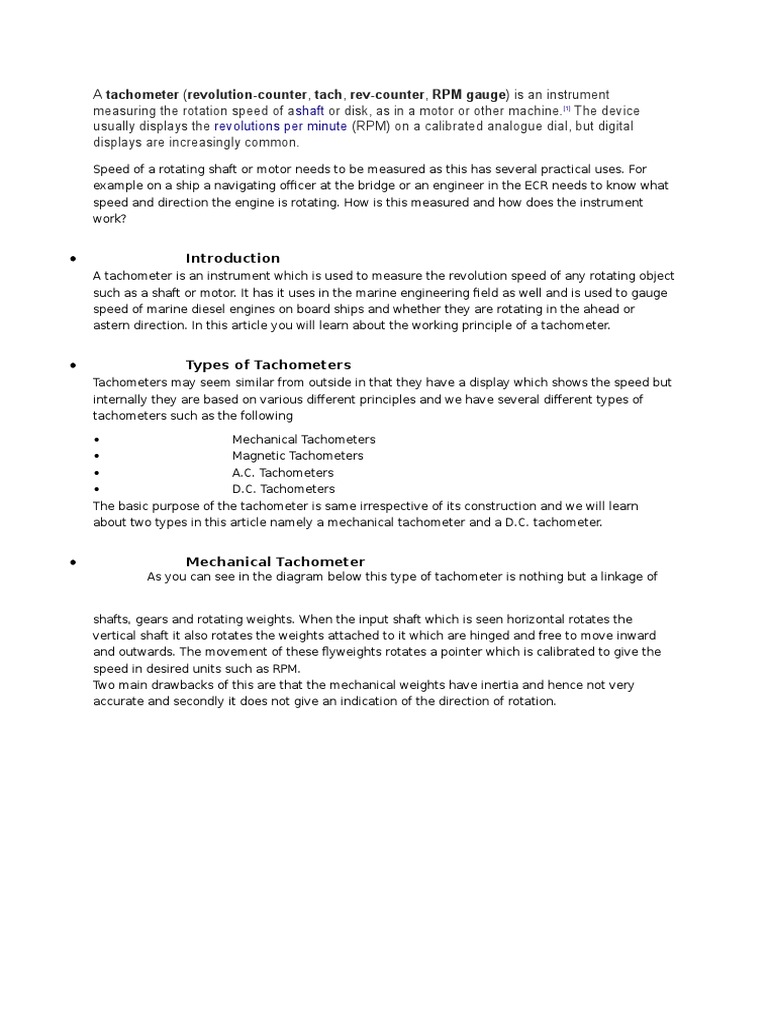 Tacho PDF Electric Generator Engineering