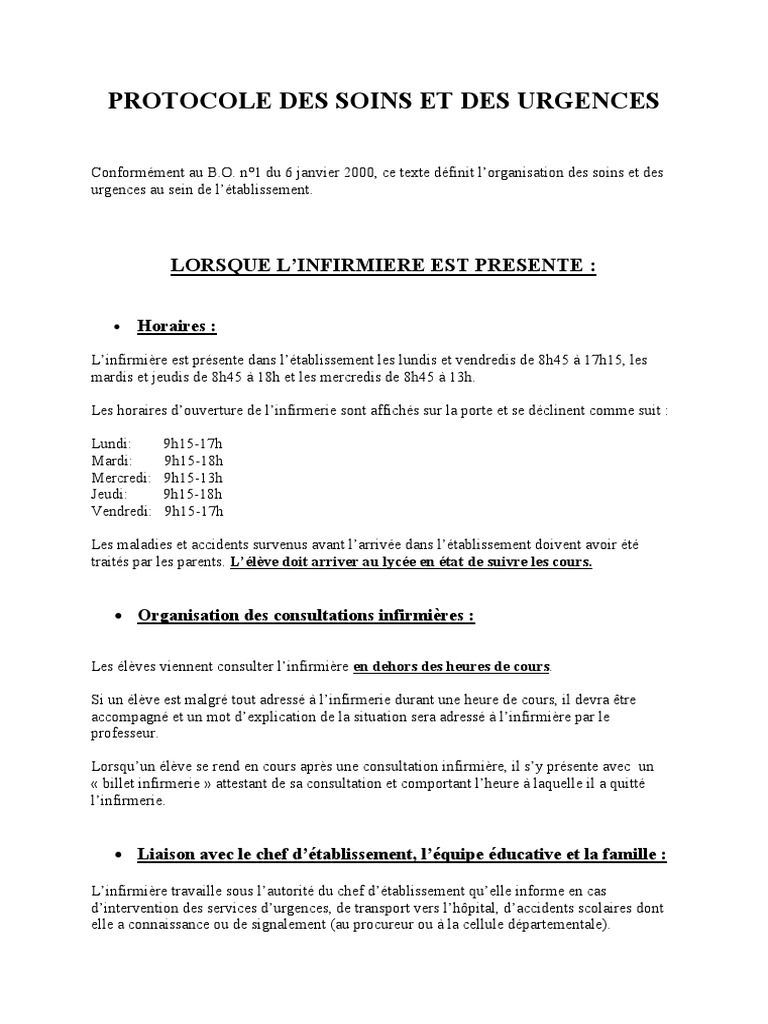 Protocole Des Soins Et Des Urgences2