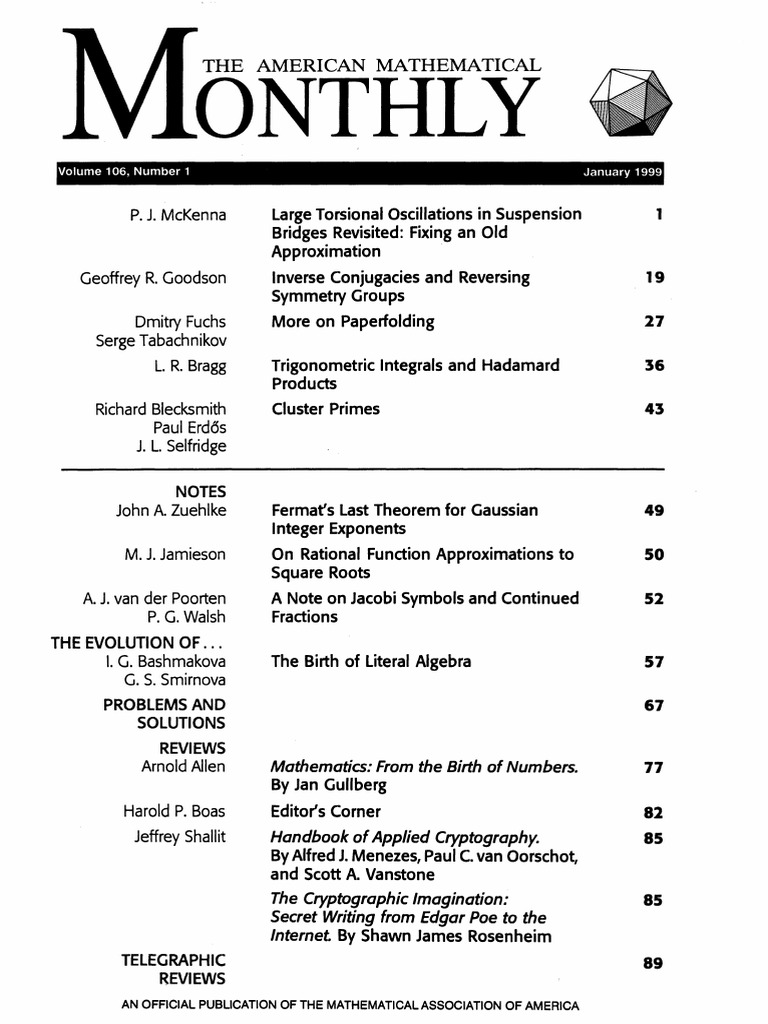 American Mathematical Monthly - 1999 - 01-January | PDF | Nonlinear ...