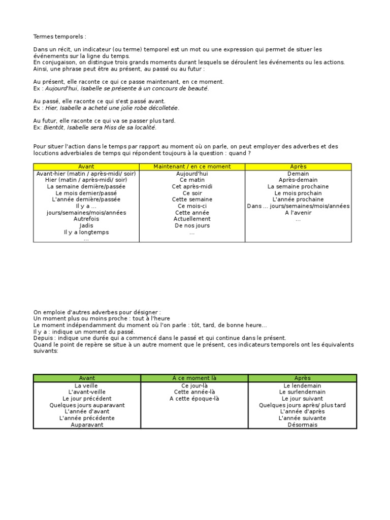 Indicateurs Temporels en Conjugaison | PDF | Arts du langage et discipline