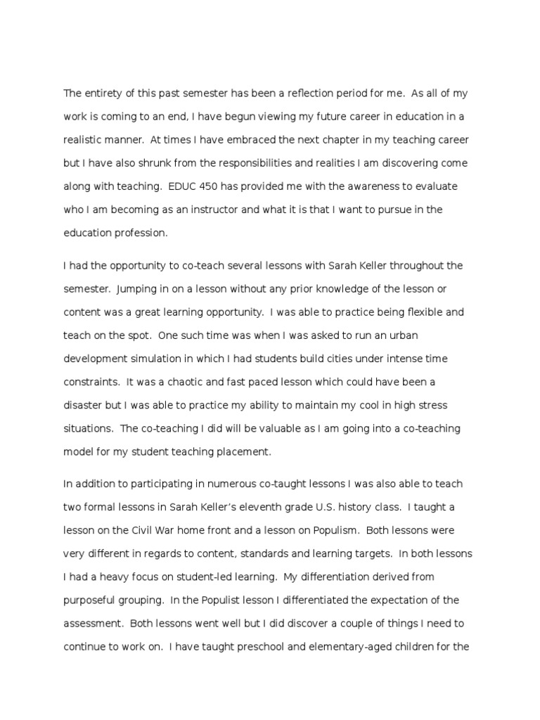 Teacher Work Sample Reflection PDF Sharing Teachers