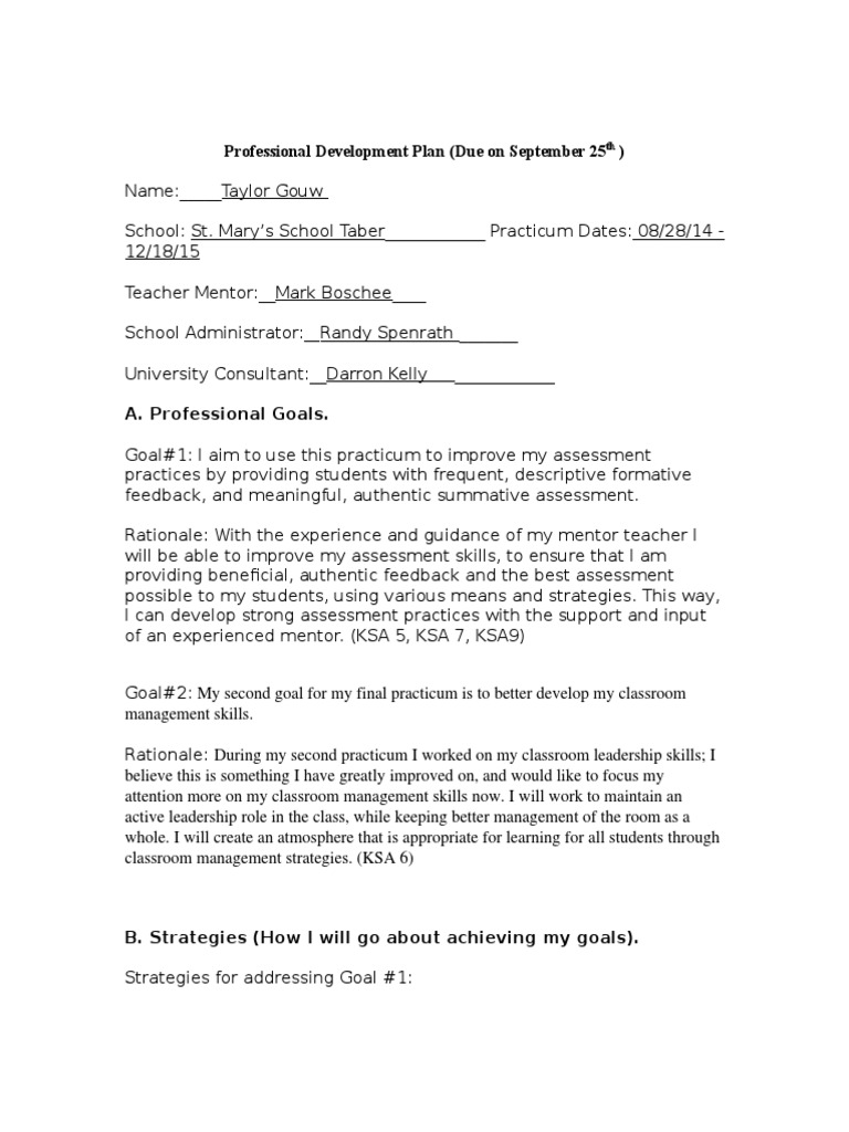 Professional Development Plan for Educators | PDF | Educational ...
