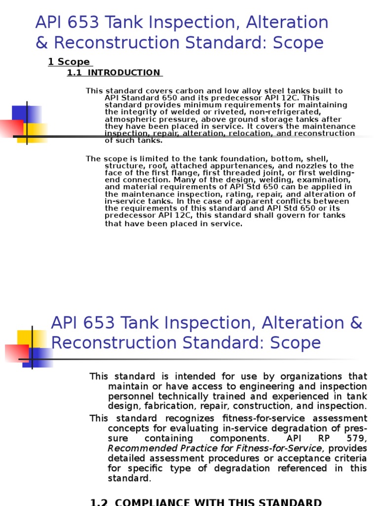 Tank Inspection Scope API 653 Tanks Safety