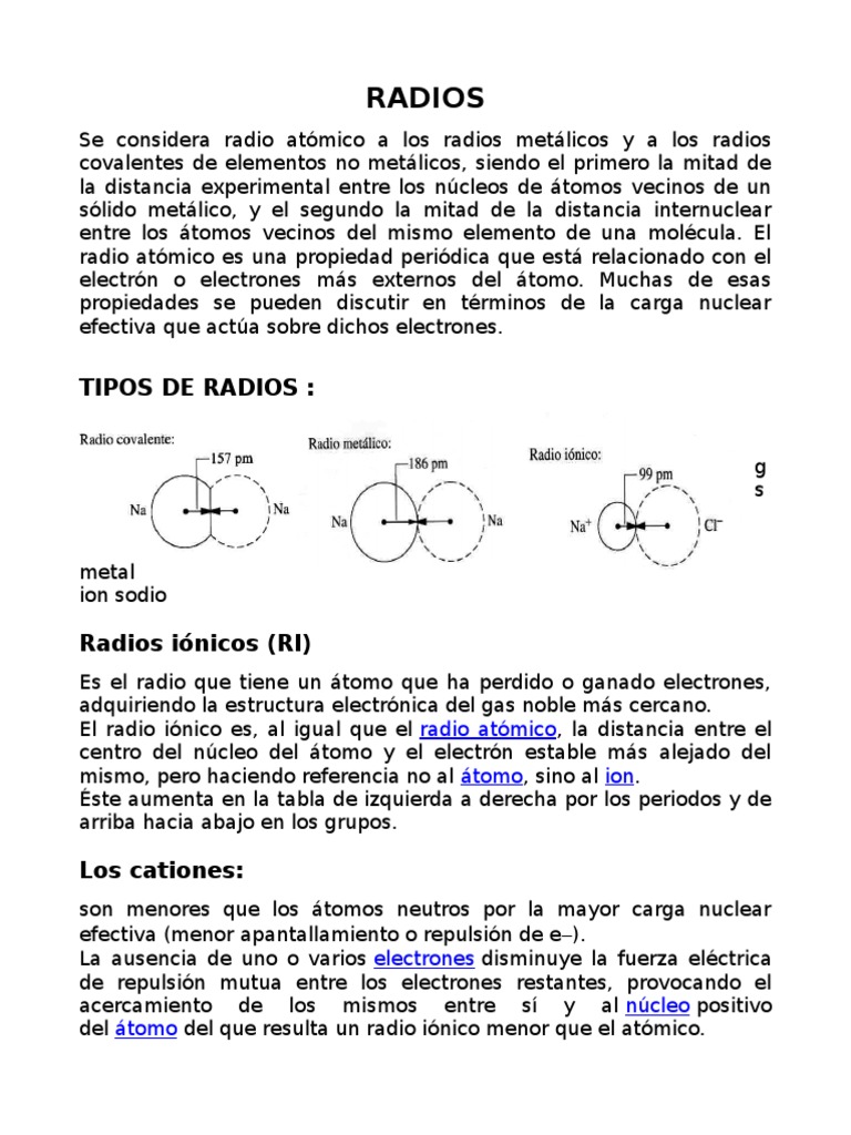 Radios Ionicos, Covalente y Atomicos | PDF | Ion | Química Física