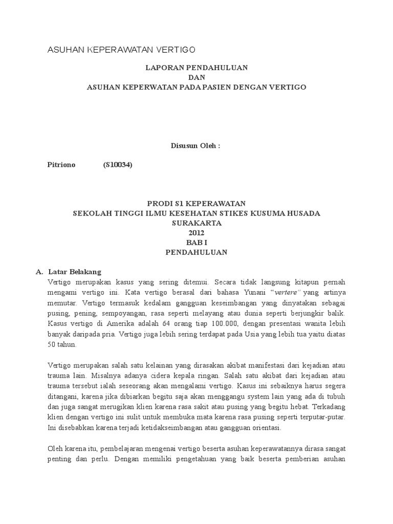 Asuhan Keperawatan Vertigo