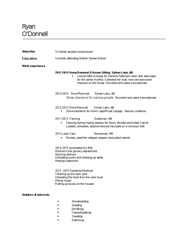 Ryans Resume For School | PDF