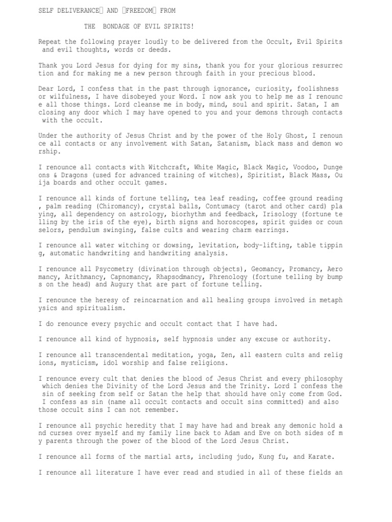 Deliverance Prayer PDF Sin Demons