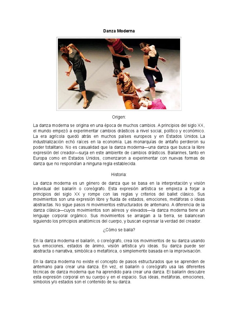 Origen y características de la danza moderna | PDF | Las artes ...