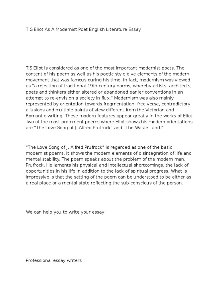T.S. Eliot: A Modernist Poet Analysis | PDF | T. S. Eliot | Modernism